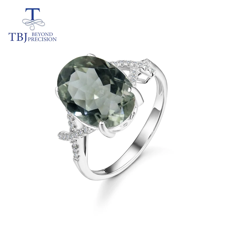 TBJ, кольцо с зеленым аметистом, prsaiolite кольца натуральный овал драгоценного камня 10*14 мм 925 серебро ювелирные украшения для обувь девочек с