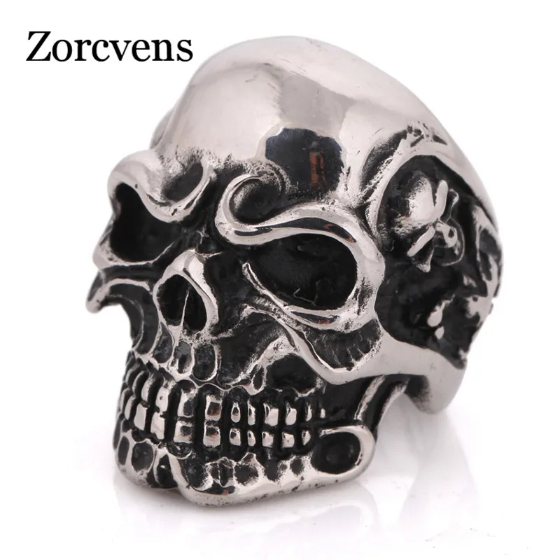 

ZORCVENS New 316L Stainless Steel Men's Skull Rings Punk Vintage Party Skeleton Jewelry Wholesale