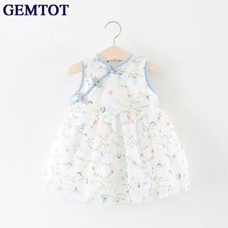 GEMTOT Лето 2018 новая детская одежда Корейская версия платье для девочек синие цветы
