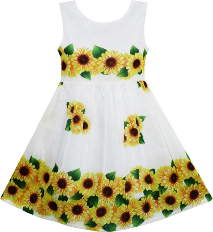 

Girls Dress Yellow Sunflower Green Leaves Sleeveless 2017 Summer Princess Wedding Party Dresses Girl Clothes Size 2-6 Pageant