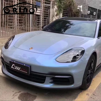 شراءوصل حديثًا المقاس: 1.52x20 متر خالية من الفقاعات الهوائية لامعة بلون رمادي الحرباء وبلون أزرق لامع من الفنيل لواصق السيارة