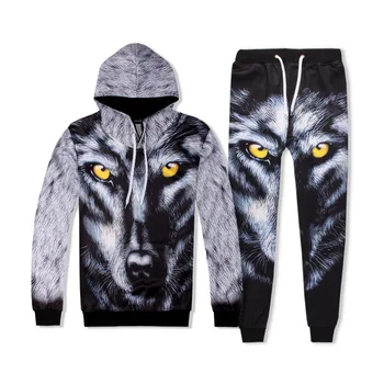 

Hot 2 Piece Set Men And Women Casual Tracksuits 3D Print WOLF Fashion Hoodies Hooded+Pants Sweatshirt Track Suit