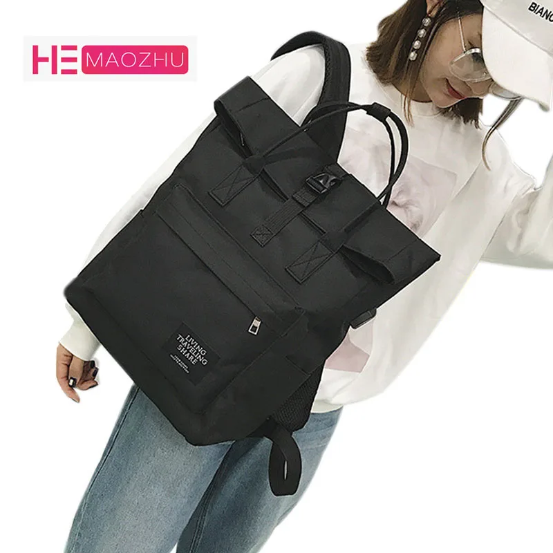 

HEMAOZHU New Fashion Korean Men and Women with The Same Shoulder Bag Backpack USB Canvas Interface Backpack Travel Bag Tide Bag