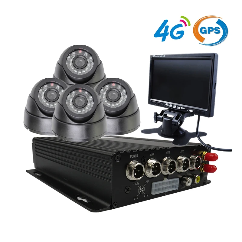 Free Shipping CCTV Security 4CH Car DVR Kit 4G GPS Mobile DVR Real time Remote PC Phone Monitor