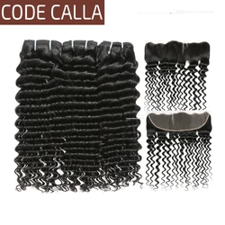 Code Calla Deep wave Peruvian virgin hair bundles with 13*4 lace Frontal For Hair Salon high Ration 30% can be dye Natural color Code Calla Deep wave Peruvian virgin hair bundles with 13*4 lace Frontal For Hair Salon high Ration 30% can be dye Natural color