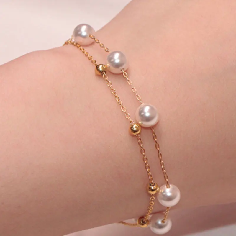

Korean Version Fashion Simple Double Pearl Bead Bracelet Trendy Chain Women Female Jewelry Sweet Ladies Bracelet On Hand
