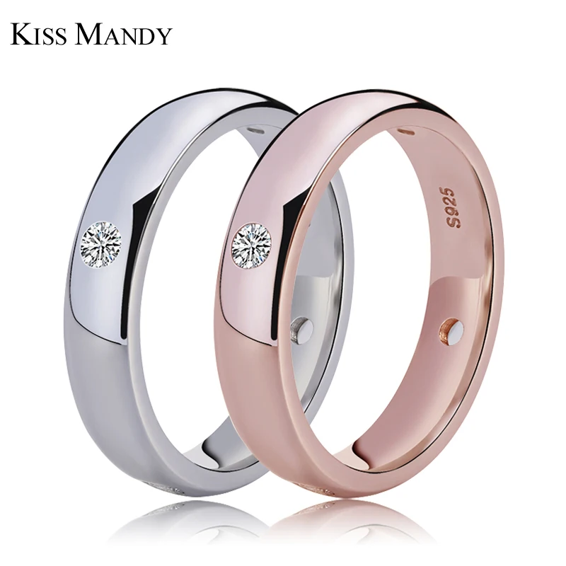 

KISS MANDY 4mm Rose Gold/ Silver Color Wedding Rings with AAA Grade Zircon Romantic Jewelry LR61