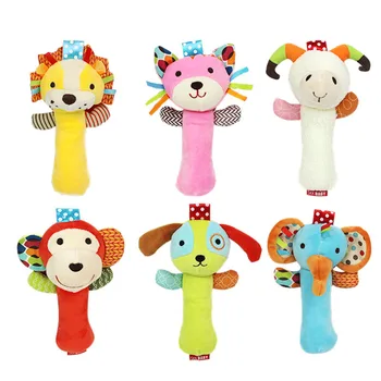 

Random style Stuffed Handbells Baby Rattles Toy BIBI Bar Animal Squeaker Bar Baby Toys Hand Puppet Enlightenment Plush Doll