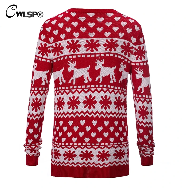 CWLSP Winter Sweater Christmas tops for women Long sleeve O neck Patchwork Sweaters Deer tee QZ2404