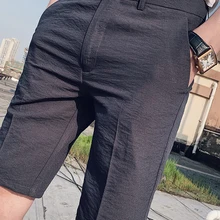 Новинка сплошной цвет хлопок и лен Пять штанов Мужская Летняя мода личность тренд тонкие льняные повседневные мужские модные штаны