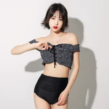 Женский купальник из двух частей, однотонный топ с открытыми плечами и низ с высокой талией, пуш-ап, купальники, пляжная одежда, купальный костюм