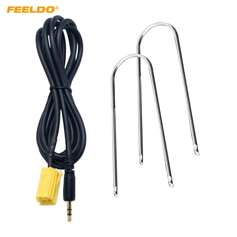 

FEELDO 5Set Car Stereo Aux input Cable Adaptor 3.5MM Audio Player Radio Removal Tool For Fiat Grande Punto Alfa 159