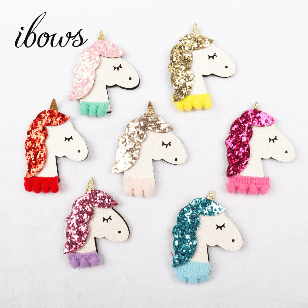 

IBOWS 7pcs Shiny Felt Paillette Padded Patches Glitter Unicorn Appliques for Craft Clothes Sewing Supplies DIY Hair Bow ornament