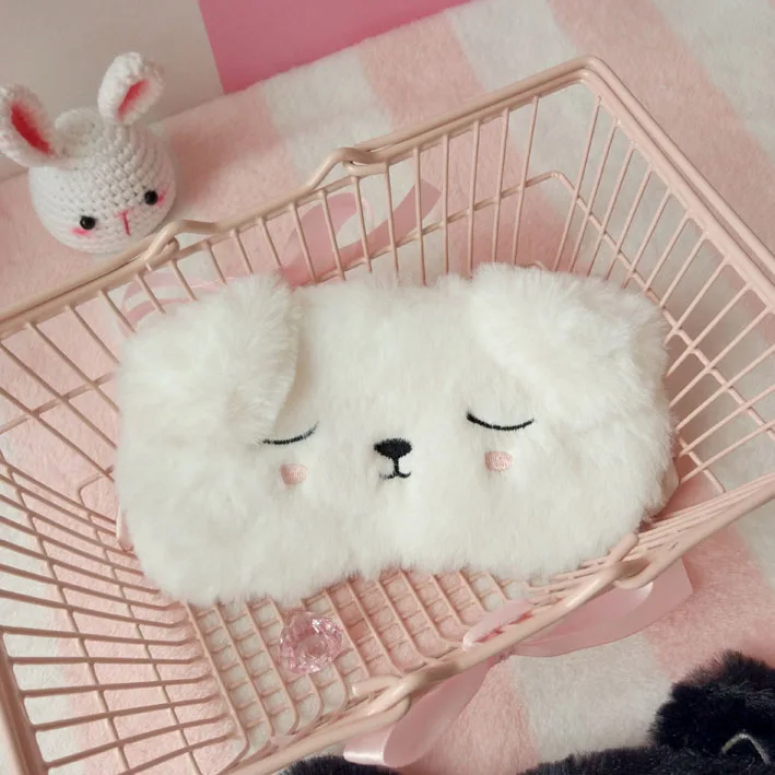 

Aeruiy Soft Plush Fuzzy Animal Sleeping Eye Shades Mask White Dog / Black Cat toy,Car Plane Traveling Comfortable Eye Blindfold