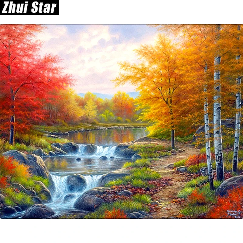 Алмазная 5d-картина Zhui Star с квадратными стразами Осенний ландшафт озера набор для
