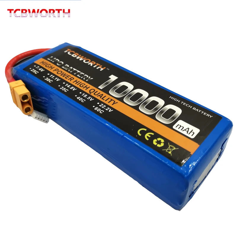 Batterie LiPo 6S 22.2V 16000mAh pour planeur RC, vue de côté montrant l'épaisseur.