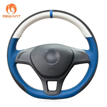 

MEWANT White Blue Genuine Leather Black Suede Car Steering Wheel Cover for Volkswagen VW Golf 7 Mk7 New Polo 2014 2015 2016 2017