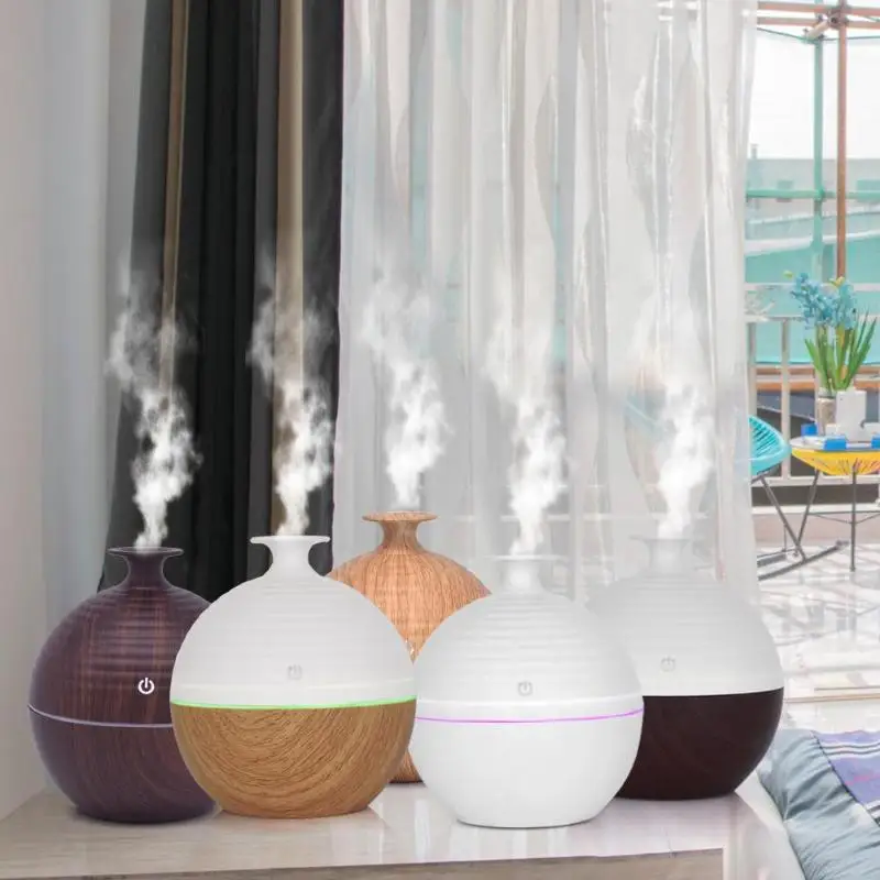 

130ml 7 Color LED Night Light Mini Aromatherapy Air Humidifier Touch Sensitive Wood Grain Essential Oil Diffuser