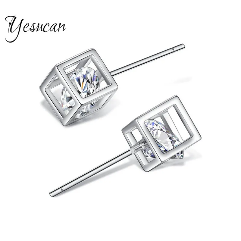 

Yesucan Cube Stud Earrings Simple Cubic Zirconia Earrings Studs Exquisite Romantic Jewelry Stud Earrings Wedding Elegant Silver