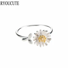 Новое поступление, 925 пробы серебряные кольца в виде цветка подсолнуха для женщин, регулируемое обручальное кольцо, модное ювелирное изделие