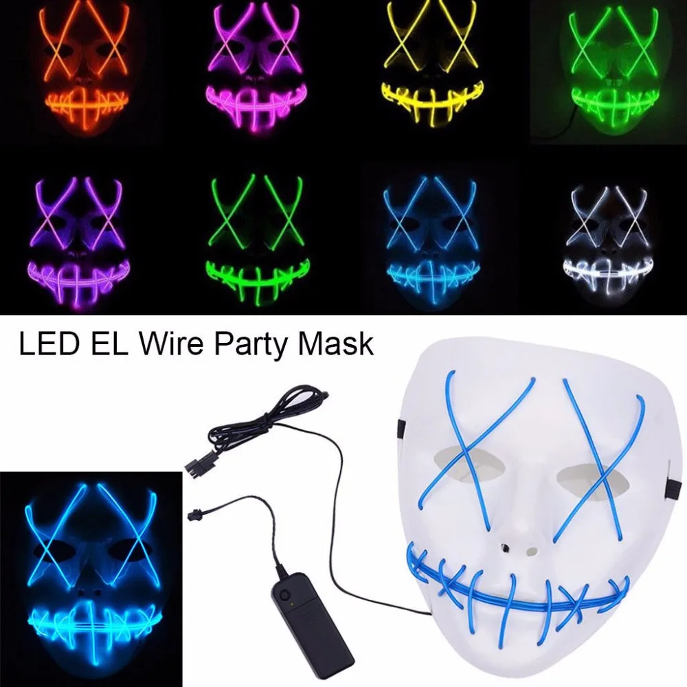 LED Light Mask /"Smiling Stitched/" El Wire Halloween 2018 Rave Cosplay Edm Purge