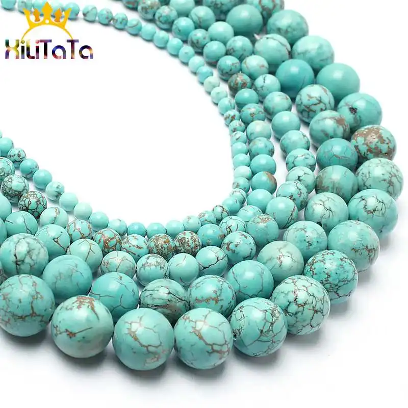 Natural Blue Turquoises Stone Beads Round Loose Spacer Beads 15inches 4/6/8/10/12/14mm For Jewelry Making DIY Bracelets Necklace Natural Blue Turquoises Stone Beads Round Loose Spacer Beads 15inches 4/6/8/10/12/14mm For Jewelry Making DIY Bracelets Necklace