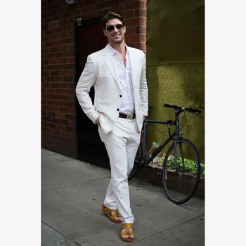 

Latest Coat Pant Designs White Casual Men Suit 2017 Summer Beach Tuxedo Simple Custom Made 2 Piece Jacket mens suits for wedding
