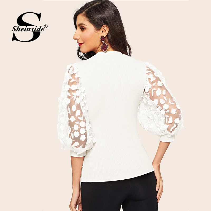 Sheinside أنيقة الأبيض زين التفاصيل ضلع متماسكة المحملة النساء 2019 الربيع فانوس كم تي شيرت مكتب السيدات الصلبة تقليم أعلى Sheinside أنيقة الأبيض زين التفاصيل ضلع متماسكة المحملة النساء 2019 الربيع فانوس كم تي شيرت مكتب السيدات الصلبة تقليم أعلى