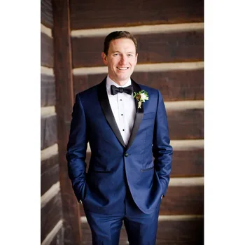 

2017 new Navy Blue men wedding suits Jacket Slim Fit costume homme 2 Pieces Groom mens suit Tuxedo Custom Blazer terno Masculino
