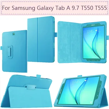 

Hot Funda Protective Shell For Samsung Galaxy Tab A 9.7 SM-T550 SM-T555 T550 T555 PU Cover Case Tempered Glass Screen Protect