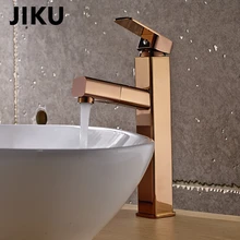 JIKU Luxury Rose Gold Bathroom Basin Faucet Single Handle Mixer Tap Deck Mounted Hot And Cold Tap Sink Brass Faucet new deck mounted single handle rose gold brass bathroom basin sink faucet mixer water tap