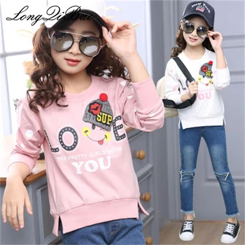 

High quality girls sweater 2018 autumn children's clothing new long-sleeved T-shirt female big boy cartoon cotton bottoming shir