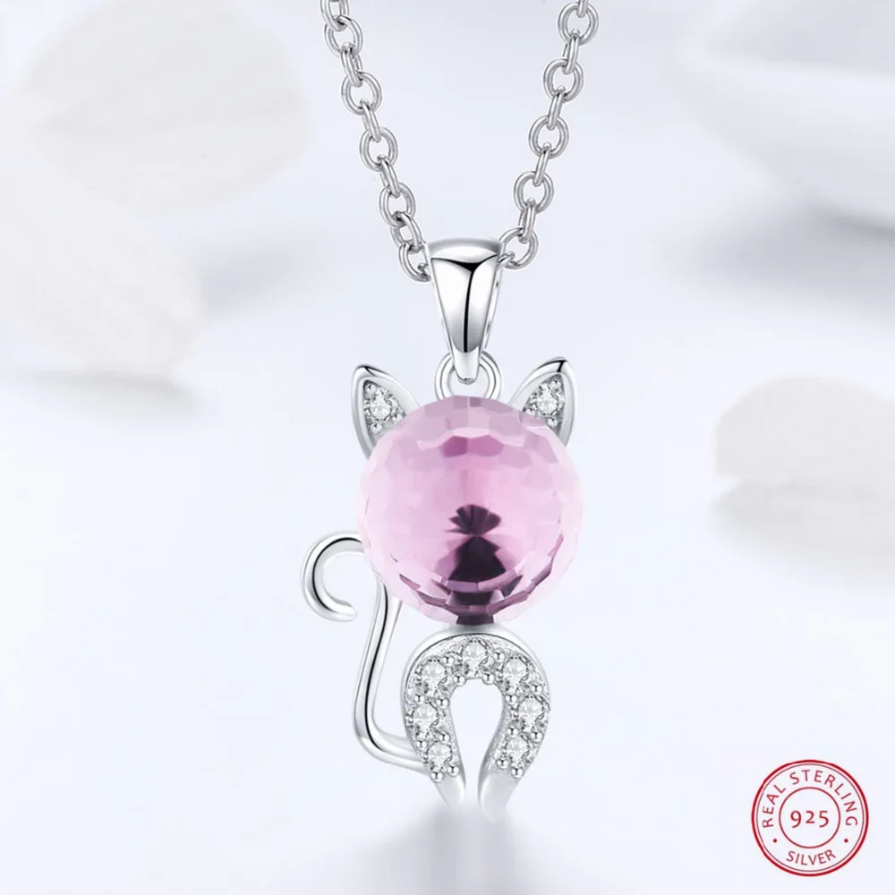

925 Sterling Silver Necklaces Lovely Cat Pendants&Necklaces Kitty Necklace Jewelry Collar Colar de Plata Para Mujeres