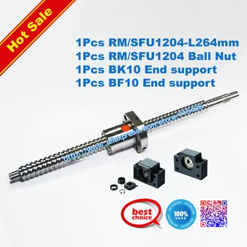 

1204 Rolled Ballscrew 1pcs SFU1204 L264mm = L200mm+64mm machining parts +1pcs ballnut + end machining + 1set BK10 BF10 Support