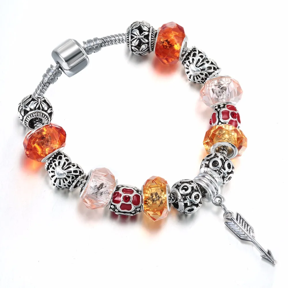 Kinitial 1Pcs Butterfly Murano Charms Crystal Arrow Bracelets & Bangles