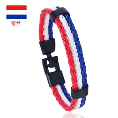 National Flag Color ES Spain Multi Layer Leather Bracelet For Men Bangle Fashion Black Handemade Male Jewelry Pulseira Masculina - Окраска металла: DK1554