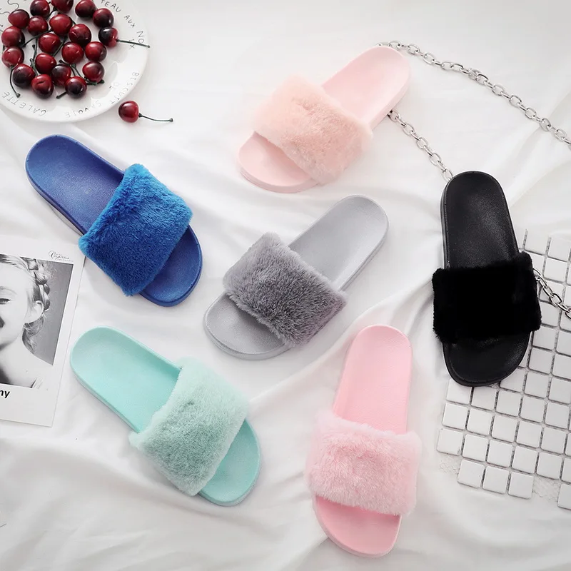 

Laamei Winter Women's Color Matching Fur Slippers Home Out Slipper Warm Ladies Shoes Women's Fashion Cotton Slipper