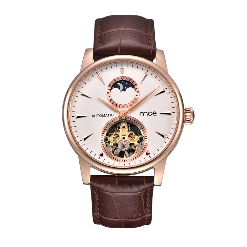 

Hot selling rose gold good polishing case MCE stainless moon phase automatic men watch