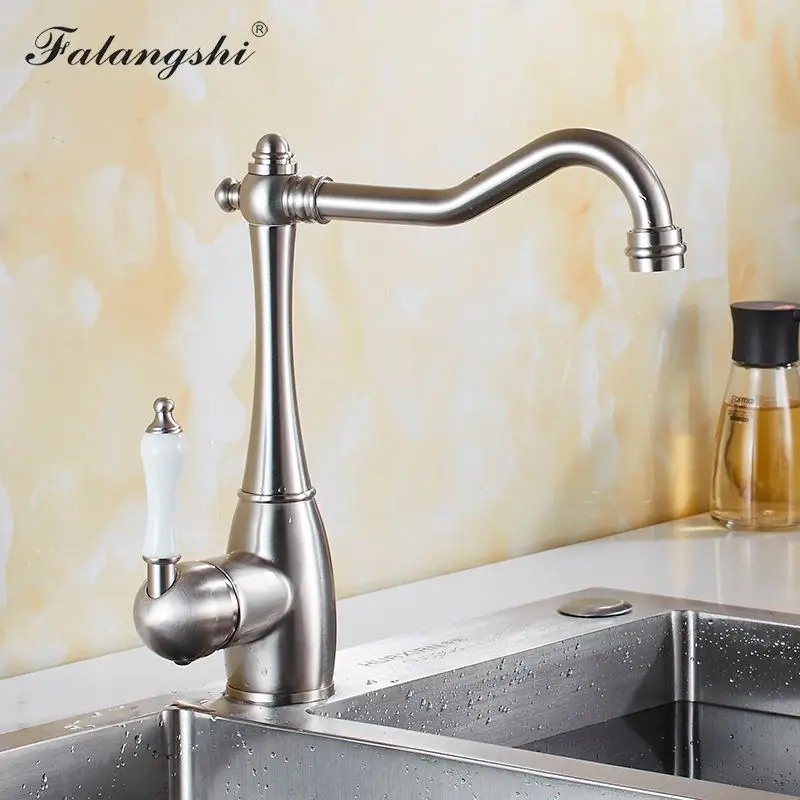  Chrome Kitchen Faucets Antique Brass Hot And Cold Deck Mounted Single Handle 360 Swivel Kitchen Sin - 33051209216