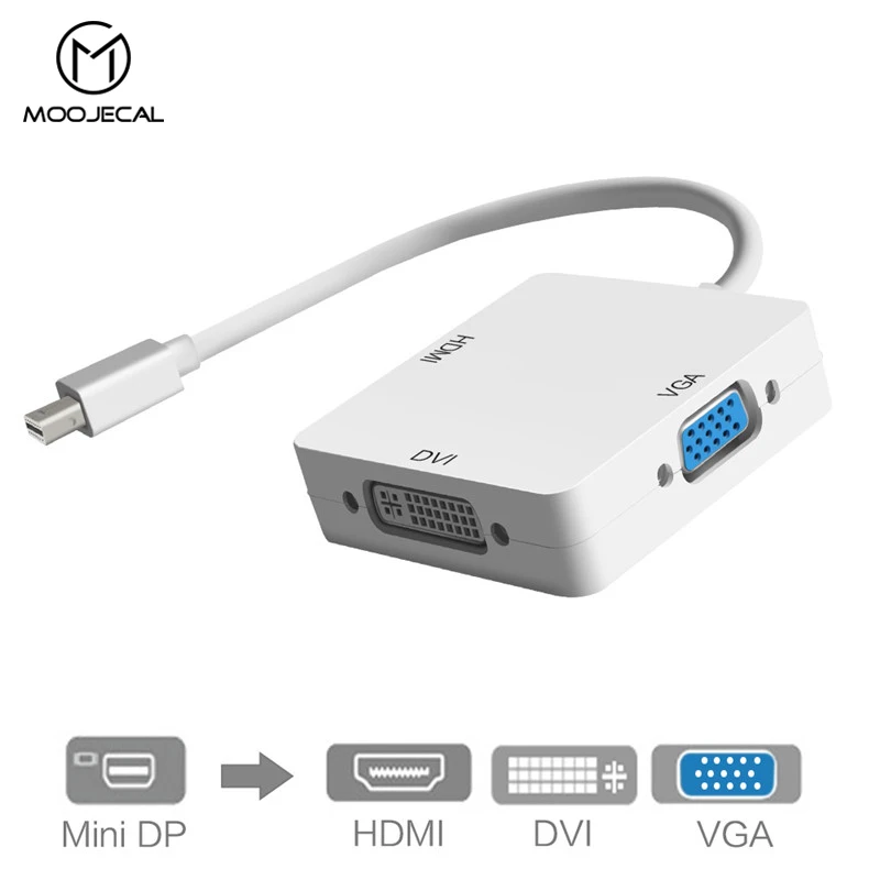 

MOOJECAL 3 in 1 Mini DP DisplayPort to HDMI DVI VGA Display Port Cable Adapter for Apple MacBook Pro