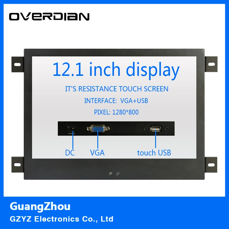 

12.1/12" VGA/USB Interface Metal Shell Fixed Ear Installation 16:10 Resistance Touch Screen Industrial Control Lcd Monitor