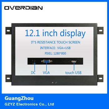 

12.1/12" VGA/USB Interface Metal Shell Fixed Ear Installation 16:10 Resistance Touch Screen Industrial Control Lcd Monitor