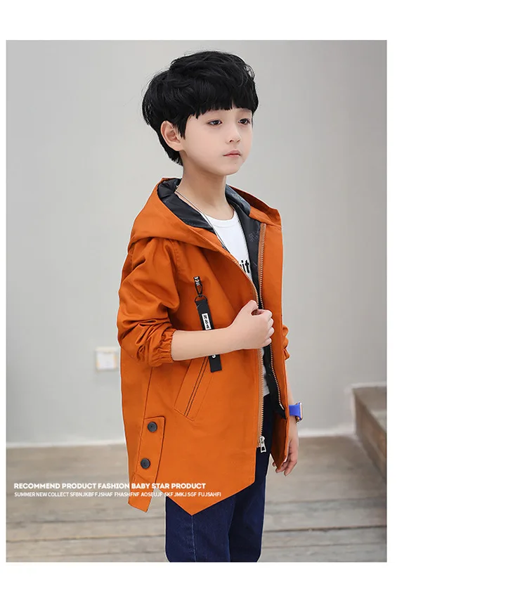 Повседневная хлопковая куртка для мальчиков Новинка года; сезон осень; детская рубашка с надписями и тесьмой детский длинный плащ для мальчиков ветрозащитное пальто на молнии