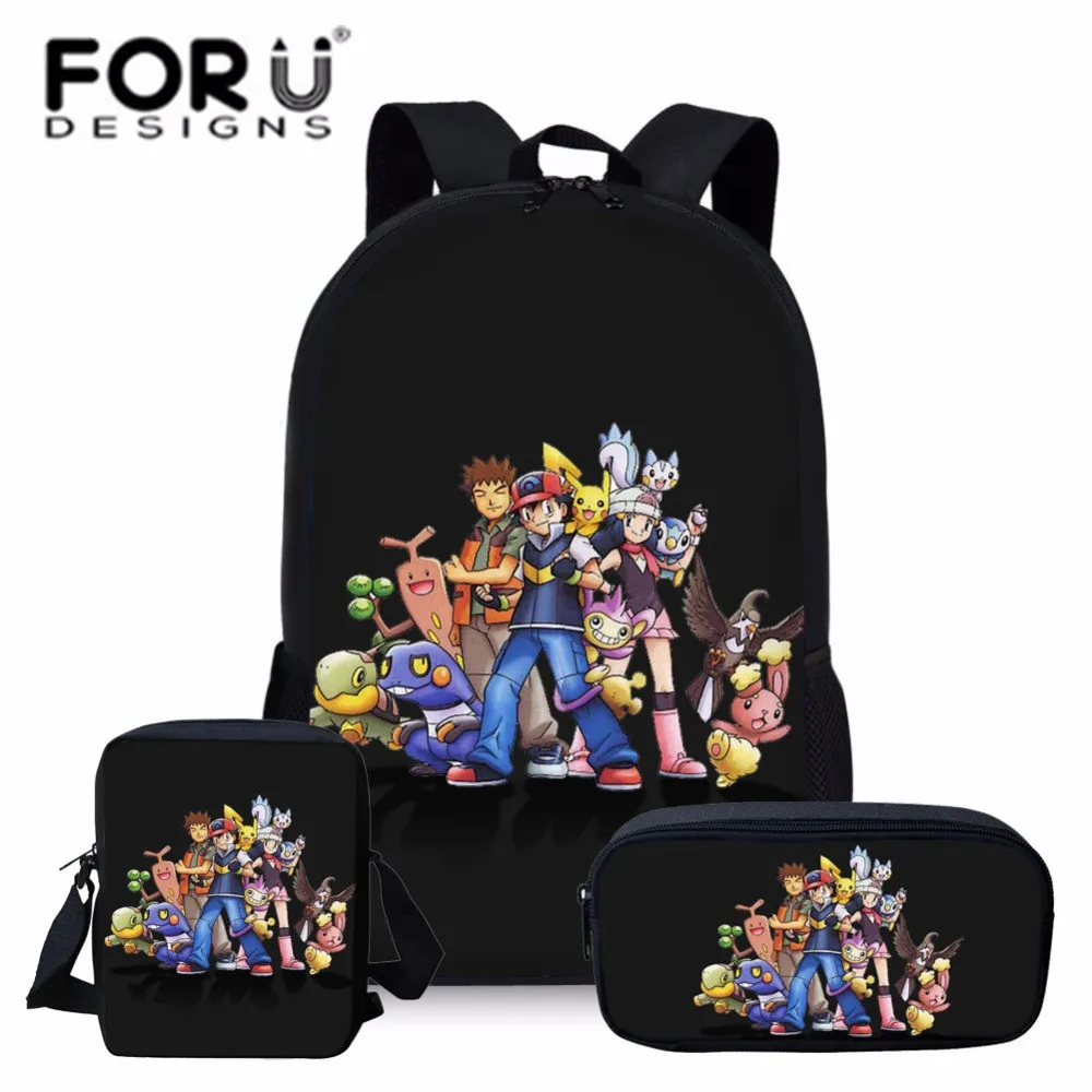 

FORUDESIGNS Anime Pokemon School Bag Set Pikachu Bookbags Cartoon Orthopedic School Backpack for Girls Boys Kids Schoolbag New