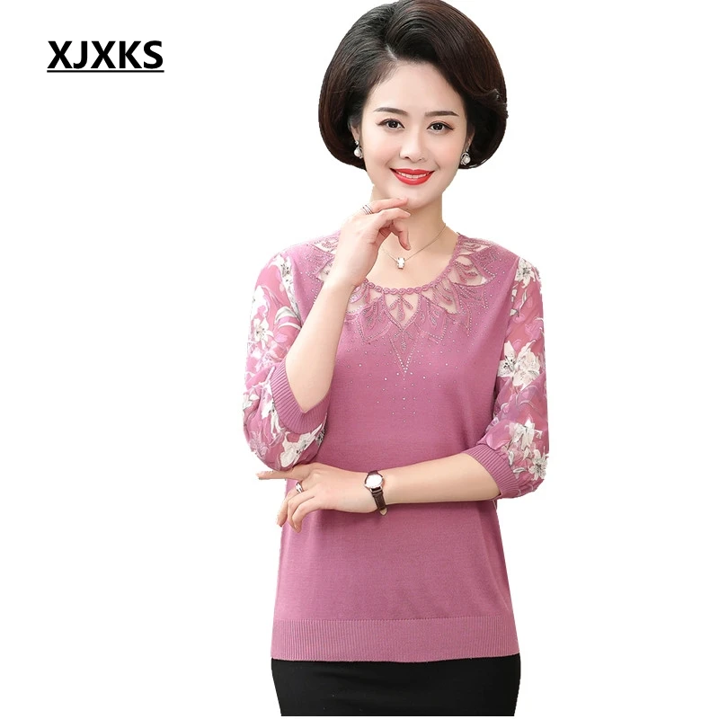 

XJXKS Women Sweater Fall 2019 O-Neck Thin Sweater Women Pullover Plus Size Sweater Elegant Sweater Knitted Sweater Knitted Tops