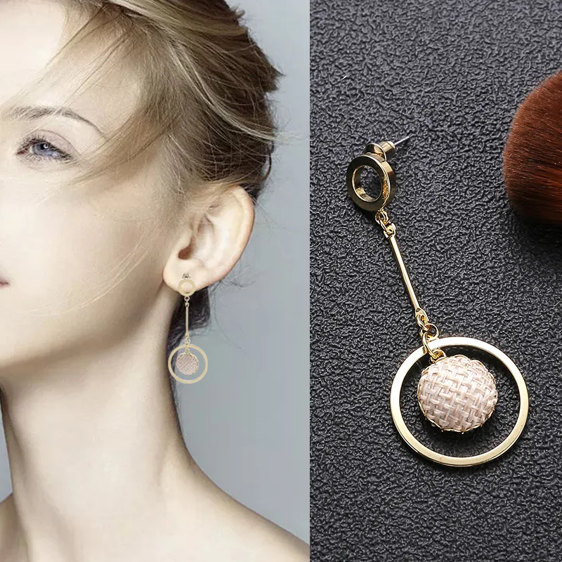 

RUOYE New Fashion Cloth Ball Drop Earring Big Round Design Temperament Earring For Women Prevent Allergy Alloy Jewelry