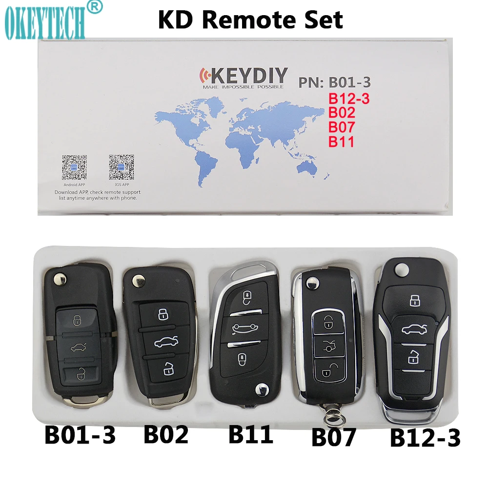 

OkeyTech 5PCS/LOT 3 Buttons B01 B02 B07 B11 B12 KD Remote Control Car Key Original B Series for KD900/KD200/URG200/KD300 Machine