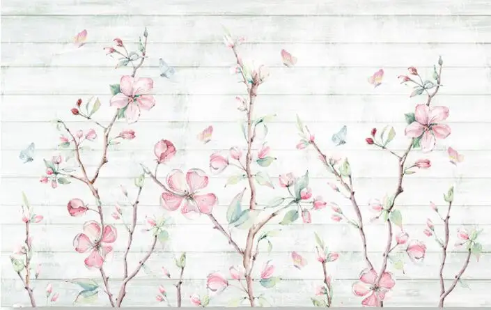 Beibehang пользовательские обои Свежий Акварель Cherry древесины бабочка ручная роспись цветочный ТВ фоне стены 3d обои