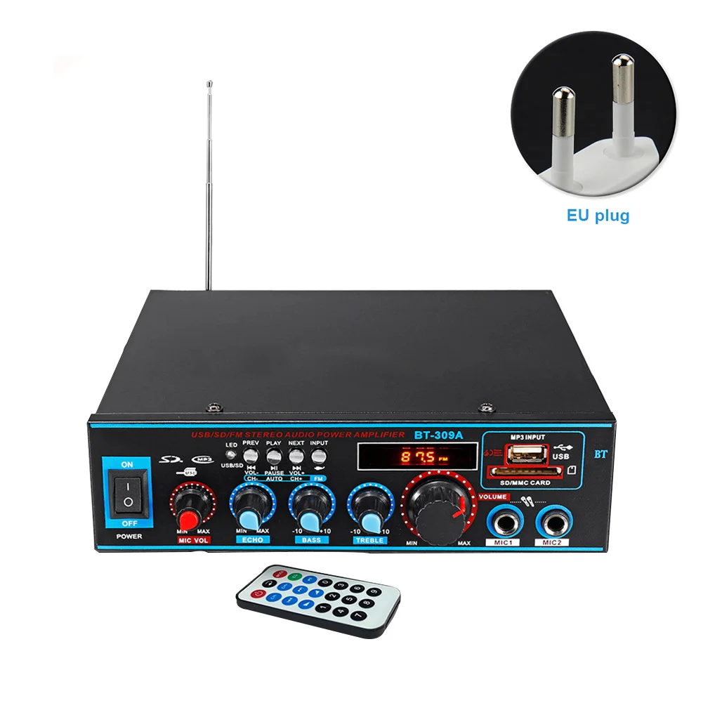 Stereo Bluetooth Audio Amplifier Remote Control LCD Display Sound Mixer U Disk Subwoofer Professional Mic Inputs Wireless Mini Stereo Bluetooth Audio Amplifier Remote Control LCD Display Sound Mixer U Disk Subwoofer Professional Mic Inputs Wireless Mini