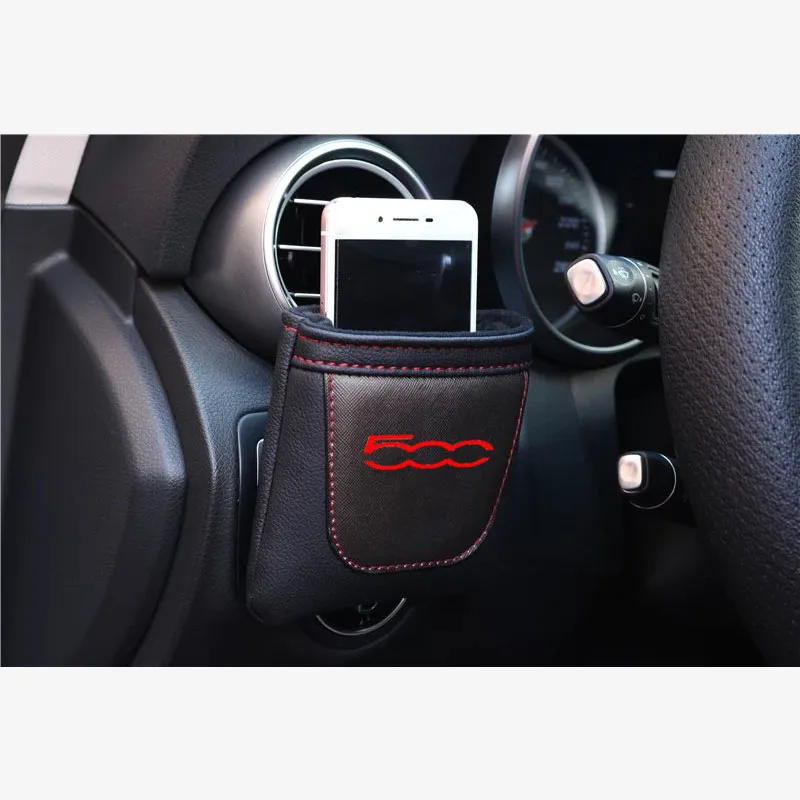 Зажим на выходе воздуха автомобиля, устанавливаемое на вентиляционное отверстие в салоне автомобиля уложить аккуратного хранения из искусственной кожи мешок монетки чехол автомобильный держатель для телефона на магните для Fiat 500 стайлинга автомобилей - Название цвета: blackred